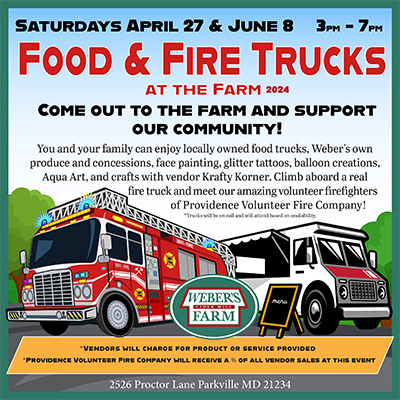 Join us for delicious food from our food trucks at Weber's Farm in Parkville, MDD