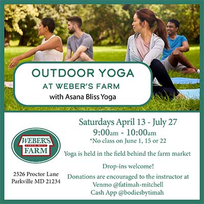 Join us for a kid-friendly yoga course at Weber's Farm in Parkville, MD